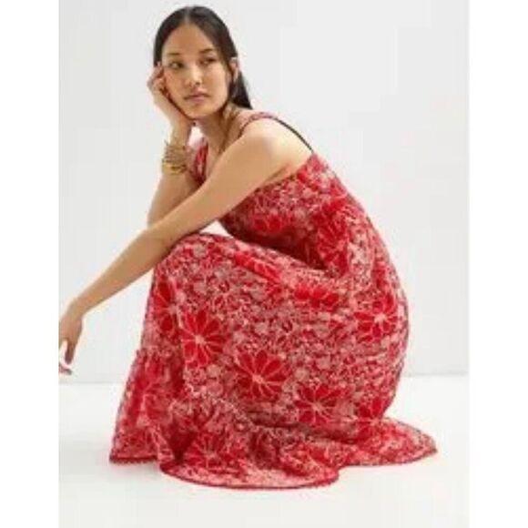Anthropologie X Sachin and Babi red embroidered midi dress 6 - Picture 15 of 15